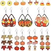 22 Pcs Thanksgiving Earrings Set for Women Cute Turkey Pumpkin Corn Mapleleaf Wooden Earrings Autumn Fall Harvest Themed Jewelry Gifts