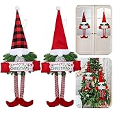 Watayo 2 Pcs Christmas Gnome Wreath, 29" x 12" Hanging Pine Needle Wreath Gnome for Front Door, Artificial Pine Spruce Santa Gnome Hanging Sign for Xmas Door Window Wall Porch Farmhouse Home Decor