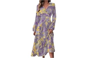 SGSOACO Fall Dresses for Women 2024 V-Neck Long Sleeve Boho Gradient Plus Size Ruffle Belted A-Line Flowy Maxi Dresses