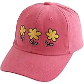 Baseball Hat for Toddler Girls Ages 2-8, Cute Embroidered Adjustable Vintage Washed Kids Baseball Cap