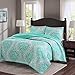 Comfort Spaces Coco 3 Piece Quilt Coverlet Bedspread Ultra Soft Printed Damask Pattern Hypoallergenic Bedding Set, Full/Queen, Teal - Grey