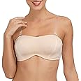 DHX Women's Strapless Bandeau Bra with Clear Straps Multiway Removable Pads Plus Size Bras for Large Bust