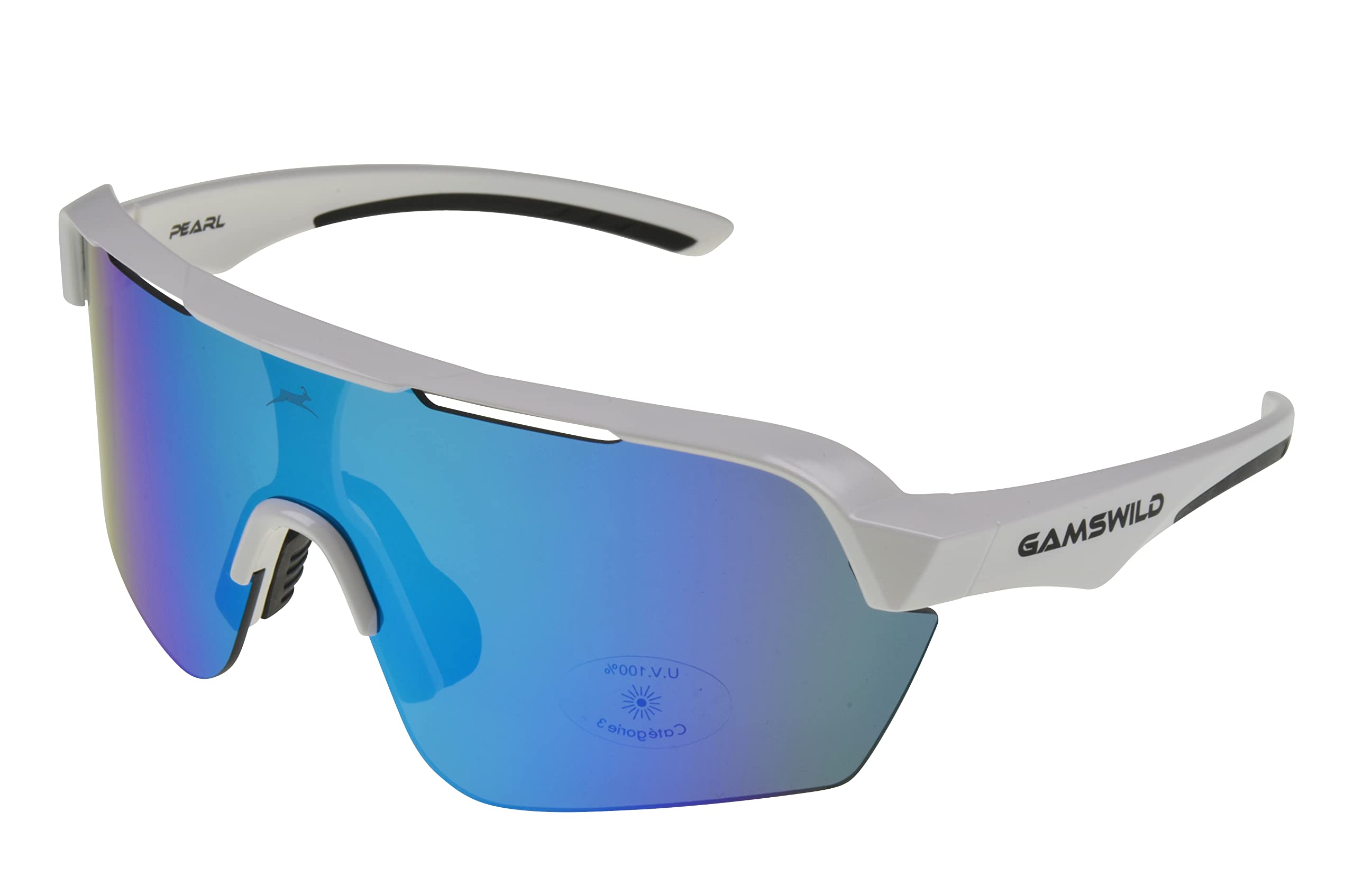 Gamswild WS7138 Unisex Sunglasses, Single-Disc Model, Sports Glasses, Cycling Glasses, Ski Goggles, White, Pink, Blue, Black, Mint Green, Colour: White_