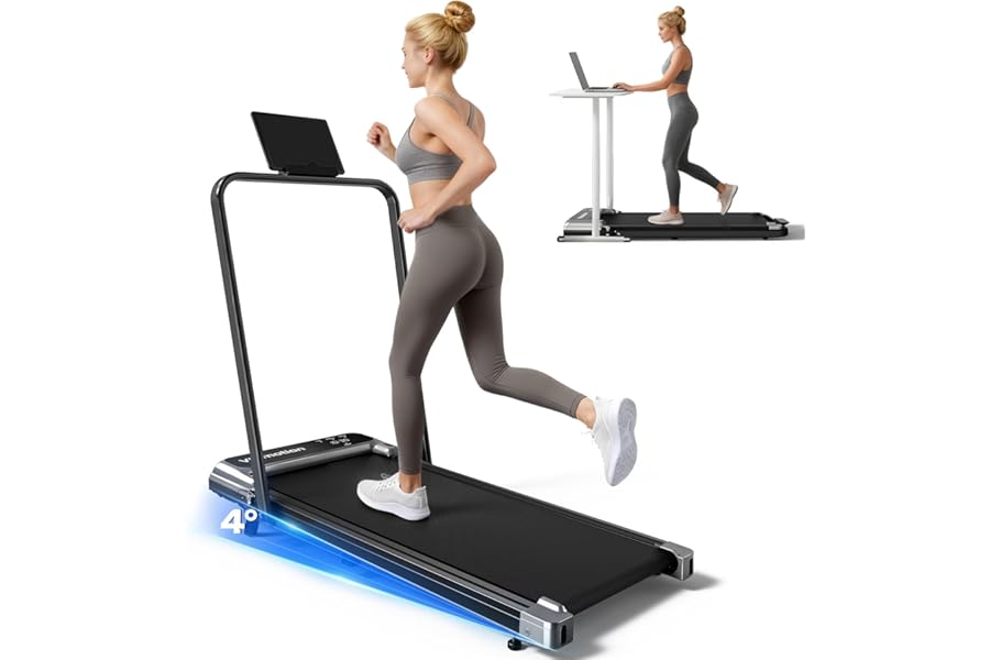 Walking Pad Treadmill with Handle Bar and Adjustable Incline, Compact Portable Treadmills for Home Office, 2.5HP Quiet Anti-Slip Under Desk Treadmills, 0.6-3.8 MPH Remote Speed Control