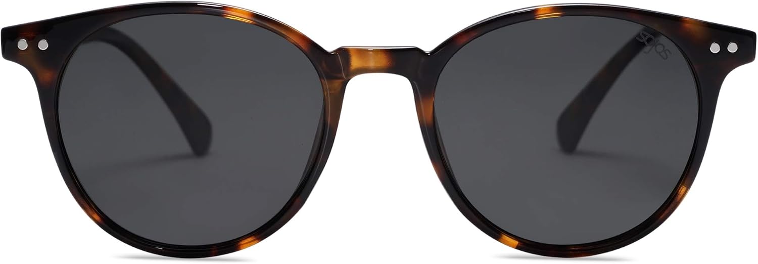 SOJOS Small Round Classic Polarized Sunglasses for Women Men Vintage Style UV400 Lens MAY SJ2113, Tortoise/Grey: Clothing