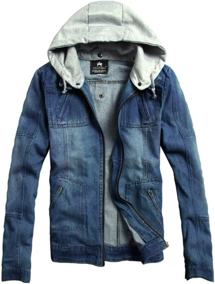 Mercea Men's Denim Jacket with Detachable Hood Flying Bomber Tops for Teen Boys Spring Fall