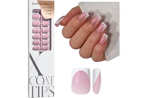 BTArtboxnails XCOATTIPS French Tip Press On Nails - Pink Glitter Base Short Square Press On Nails, 96 Pcs Salon Quality Soak Off Soft Gel Nail Tips Extension in 16 Sizes