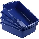 Xyskin 4-Pack Commercial Bus Tubs Box/Tote Box, Plastic Utility Tote Boxes | Stackable 13 Liter Storage Bin with Handles, Dish Wash Basin Tub Pans, Blue