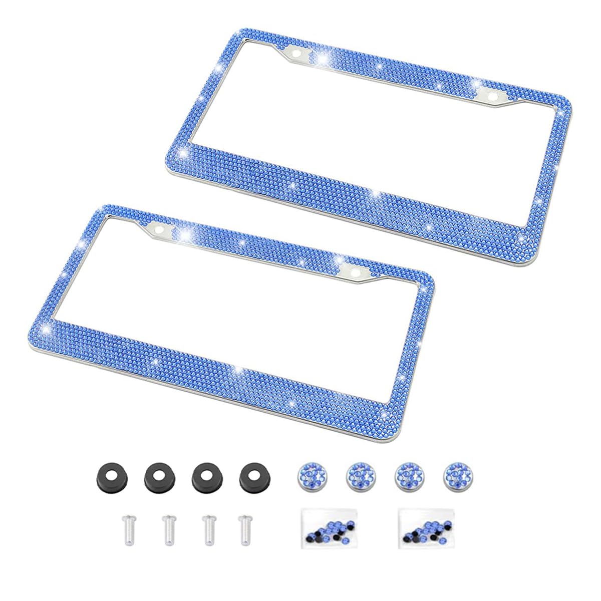 Photo 1 of Ywdiml Bling Car License Plate Frame, Sparkly Rhinestone Diamond Stainless Steel License Plate Holder, Automotive Tag Holder Ornaments for Women Girls, Universal for Vehicles (Dark Blue)