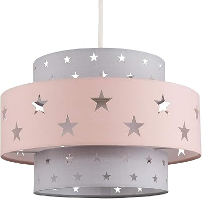 MiniSun Modern Pink and Dark Grey Cut Out Star Ceiling Light Shade 300mm