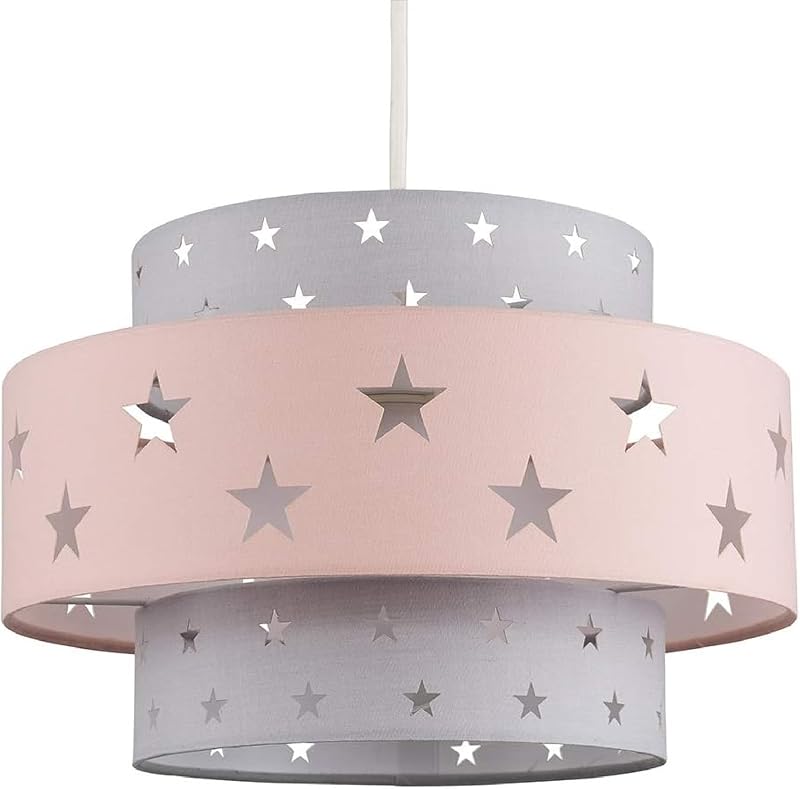 MiniSun Modern Pink and Dark Grey Cut Out Star Ceiling Light Shade 300mm