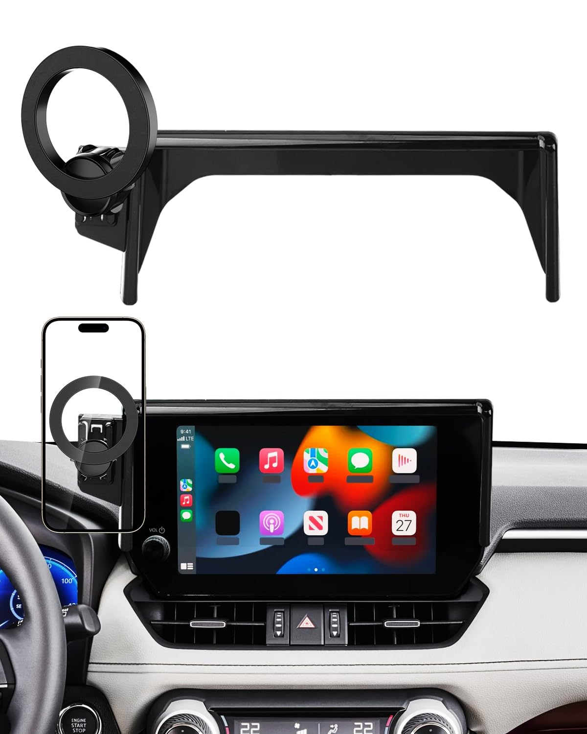PZK Car Phone Holder for Toyota RAV4 2019 2020-2023 2024 2025 Hybrid LE/XLE/Premium Accessories 7/8-Inch Screen 360° Rotation Phone Mount Compatible with Magsafe Not Affect Vent (Not fit 9/10.5 inch)