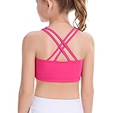 Hvididan Girls Training Bra Scoop Neck Sports Bra for Teens Kids Strappy Back Dance Yoga Crop Tops