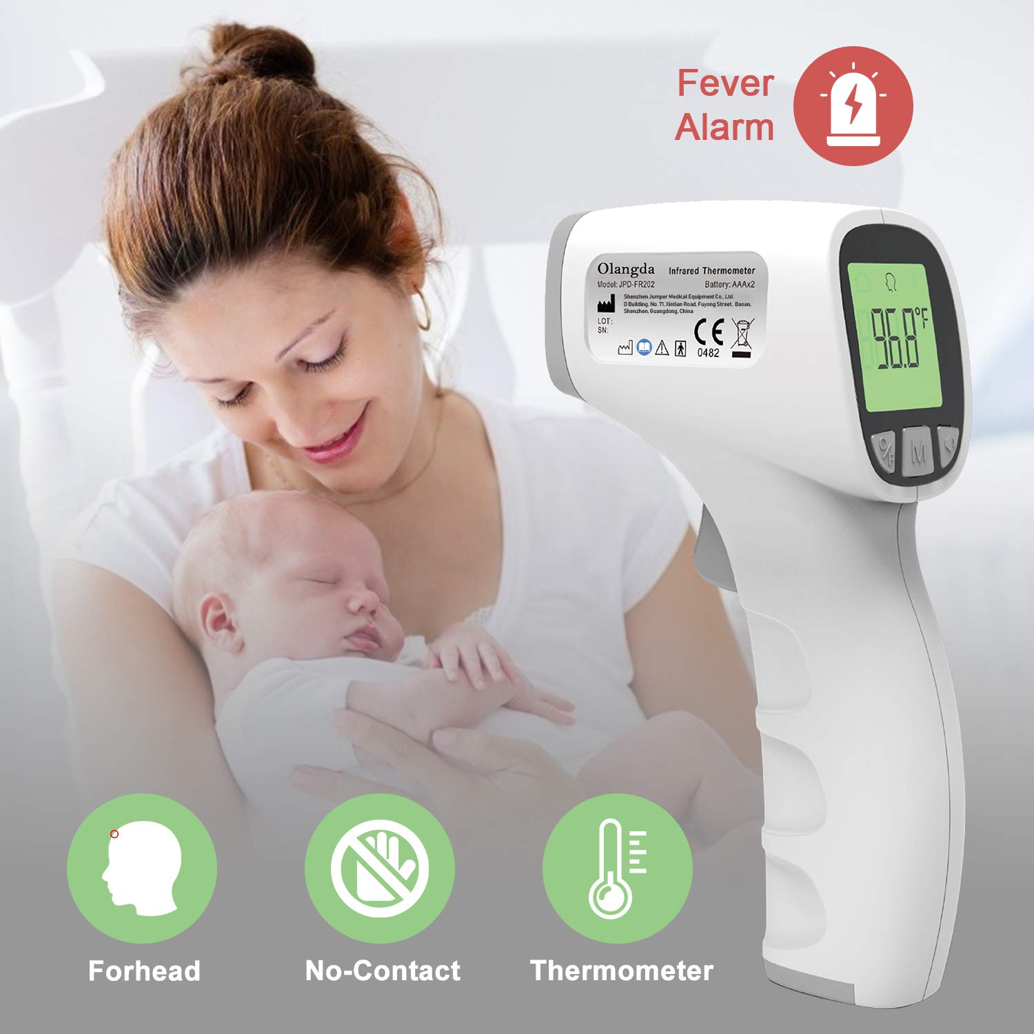 Thermometer for Adults Forehead ,Olangda Non Contact Thermometer Adult Thermometer for Adults and Kids,Digital Infrared Thermometer, Kid and Baby Thermometer(Batteries Not Included): Industrial & Scientific