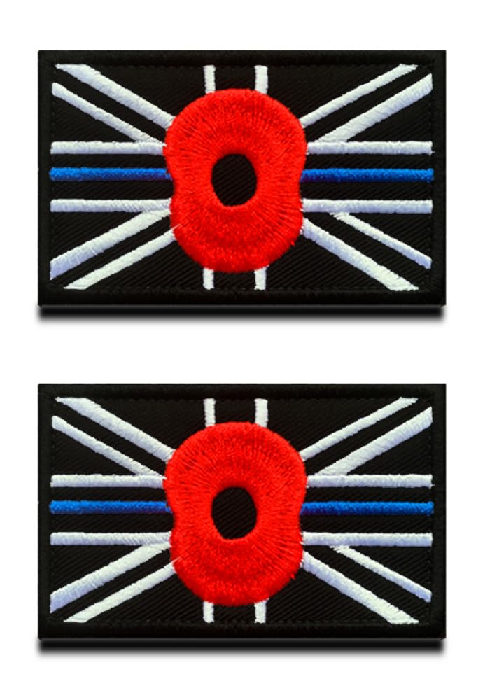2 Packs British Union Jack Rose Dynasty Embroidered Hook and Loop Patch Great Britain UK Thin Blue Line Rose Tactical National Morale Badge for Uniforms Jacket Bags Backpack Cap Armband