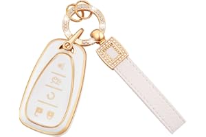 EKALA for Chevy Key Fob Cover with Leather Key Fob Keychain, 5 Buttons Soft TPU White Key Fob Cover Compatible with Chevrolet Malibu Cruze Camaro Sonic Volt Bolt Equinox Key Fob Protector(P-Chv-5)