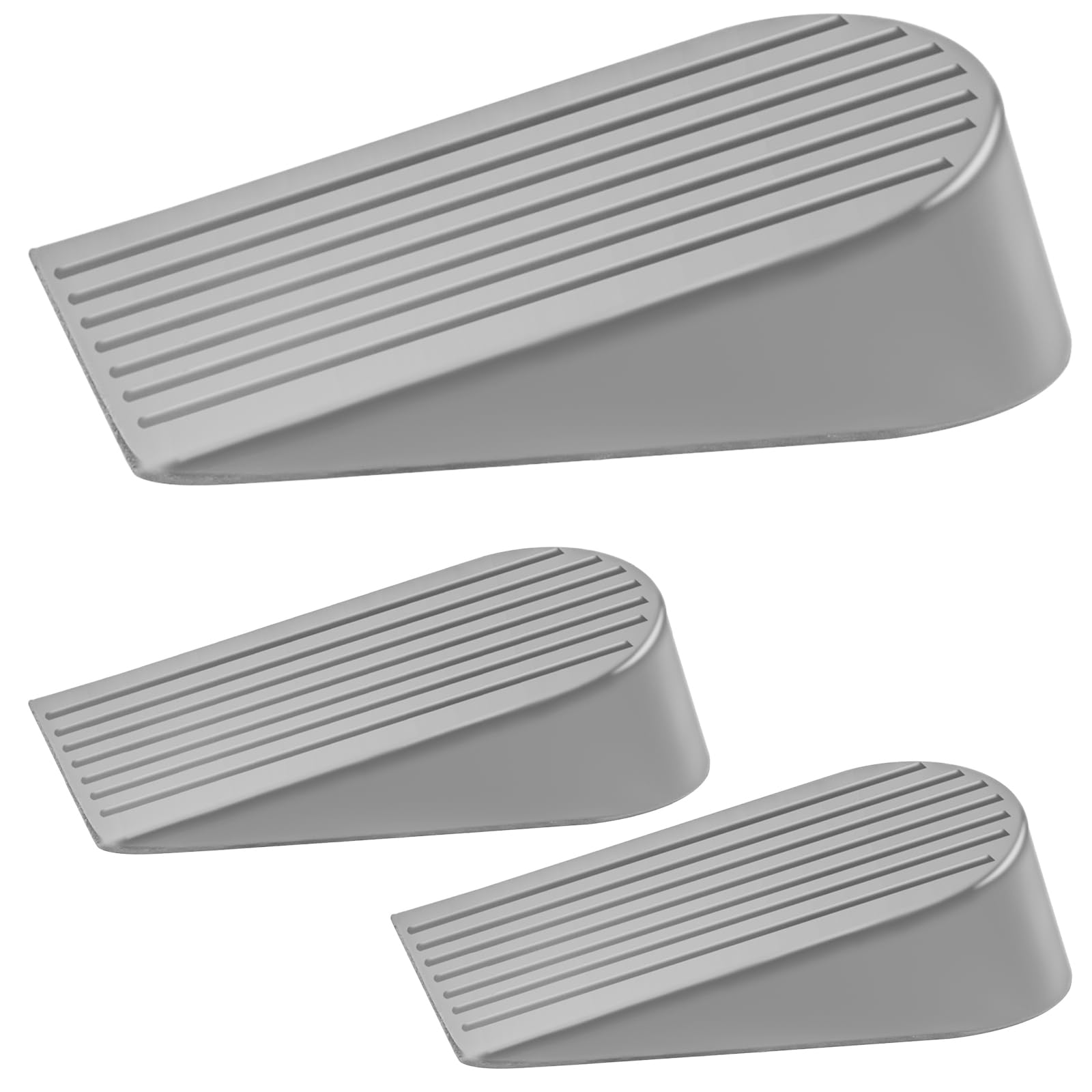 3 Pack Door Stoppers, Extra Large Door Wedges Rubber Door Stops, Non-Slip, Heavy Duty Door Stopper for Floor, Tall Door Stopper Holder Indoors Outdoors Doorstops, Grey