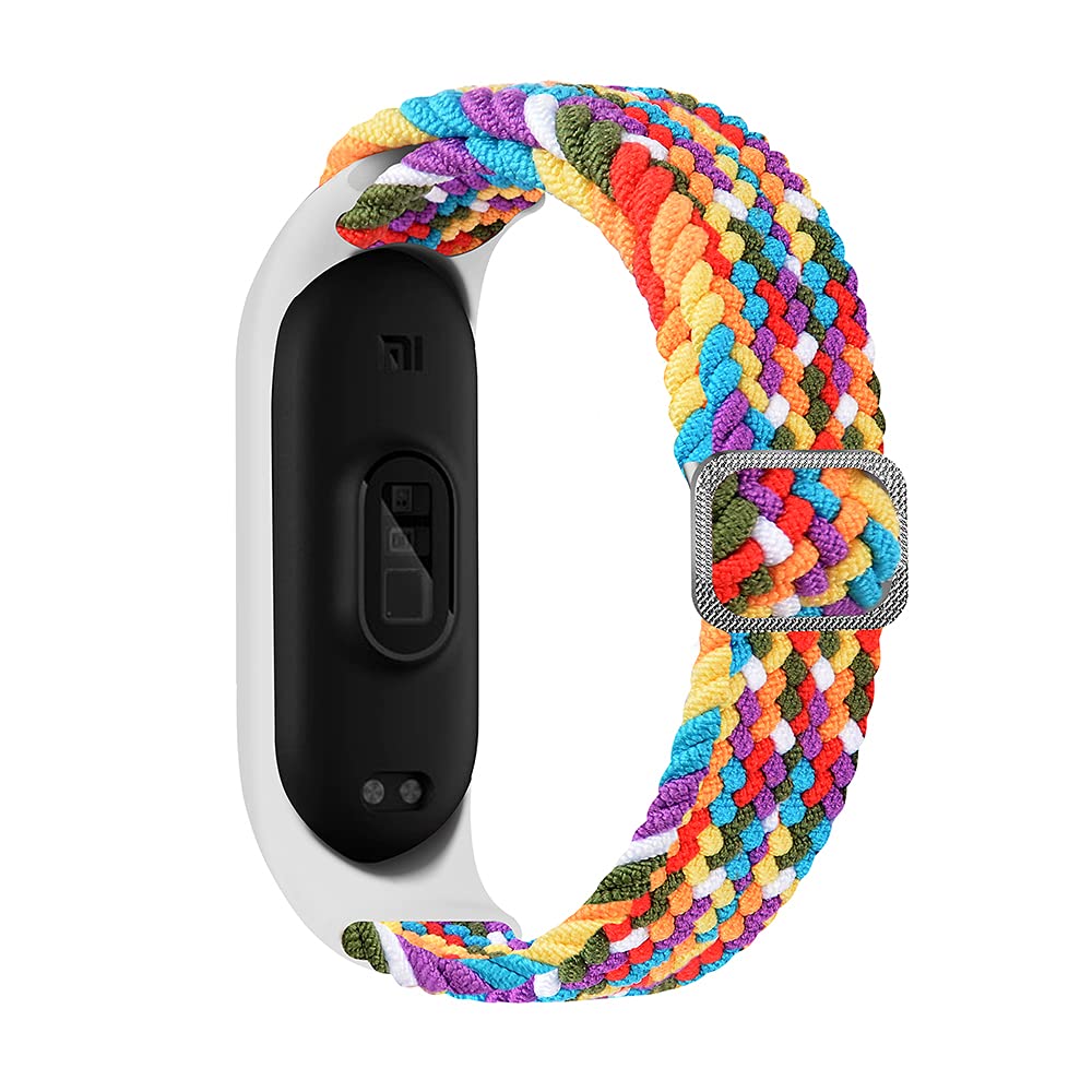 Tiggo Smart Watch Strap compatible for Xiaomi Mi Band 6,Nylon Sport Braided stretch Solo Loop Watch Belt,Replacement Bracelet Wristband Wrist Strap for Xiaomi Mi Band 3 4 5 6 Watch (arcoíris)
