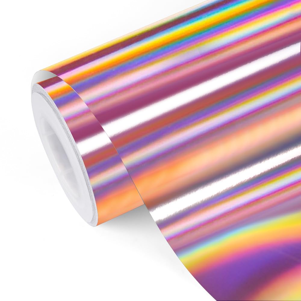 TECKWRAP Glossy Rainbow Holographic Rose Gold Chrome Vinyl 1ftx5ft