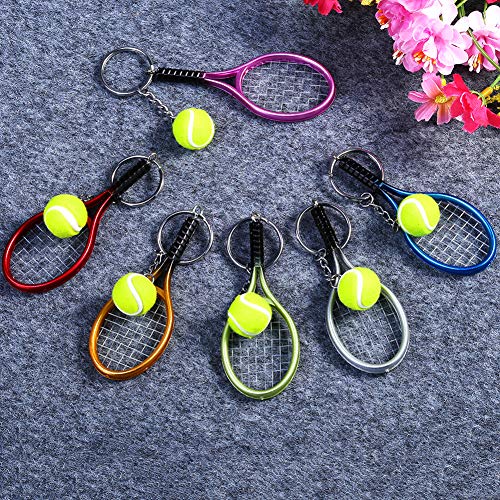 12 Pack Tennis Keychains, Mini Tennis Racket Keychain Key Rings Metal Tennis Ball Split Ring Keychain Sport Lovers Tennis Key Fob Gift （6 Colors） - Thumbnail 5