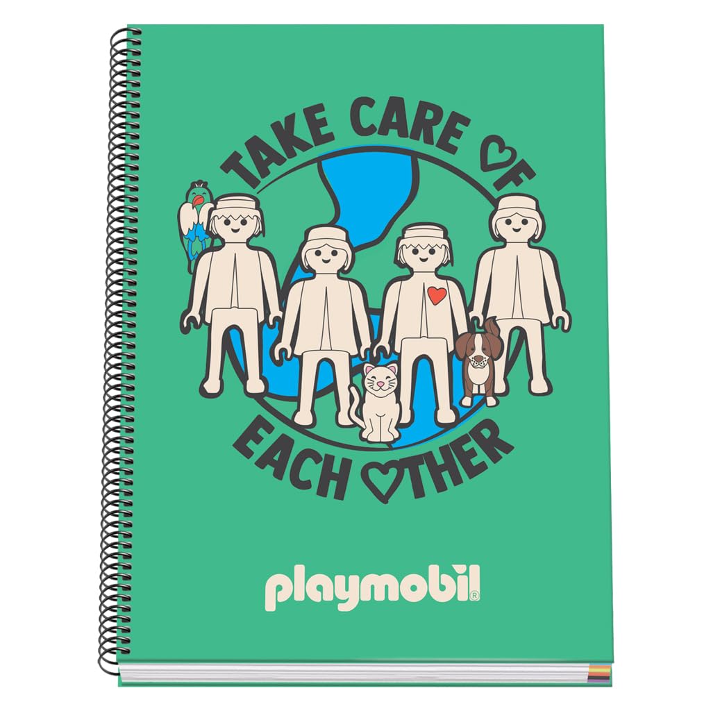DOHE - A4 Squared Notebook - Spiral Binding, 100 Sheets of 90 g/m², 5 mm Square, Hardcover, Playmobil Green Future, School Supplies - FSC Mix AEN-COC-000243 - Green