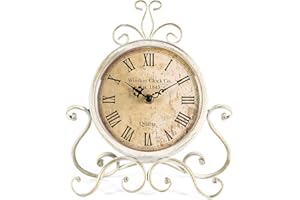 HZDHCLH Vintage Table Clocks for Living Room Bedroom Decor, Silent Decorative Farmhouse Shelf Clock Battery Operated, Small Rustic Mantel Clock with Roman Numerals (White)