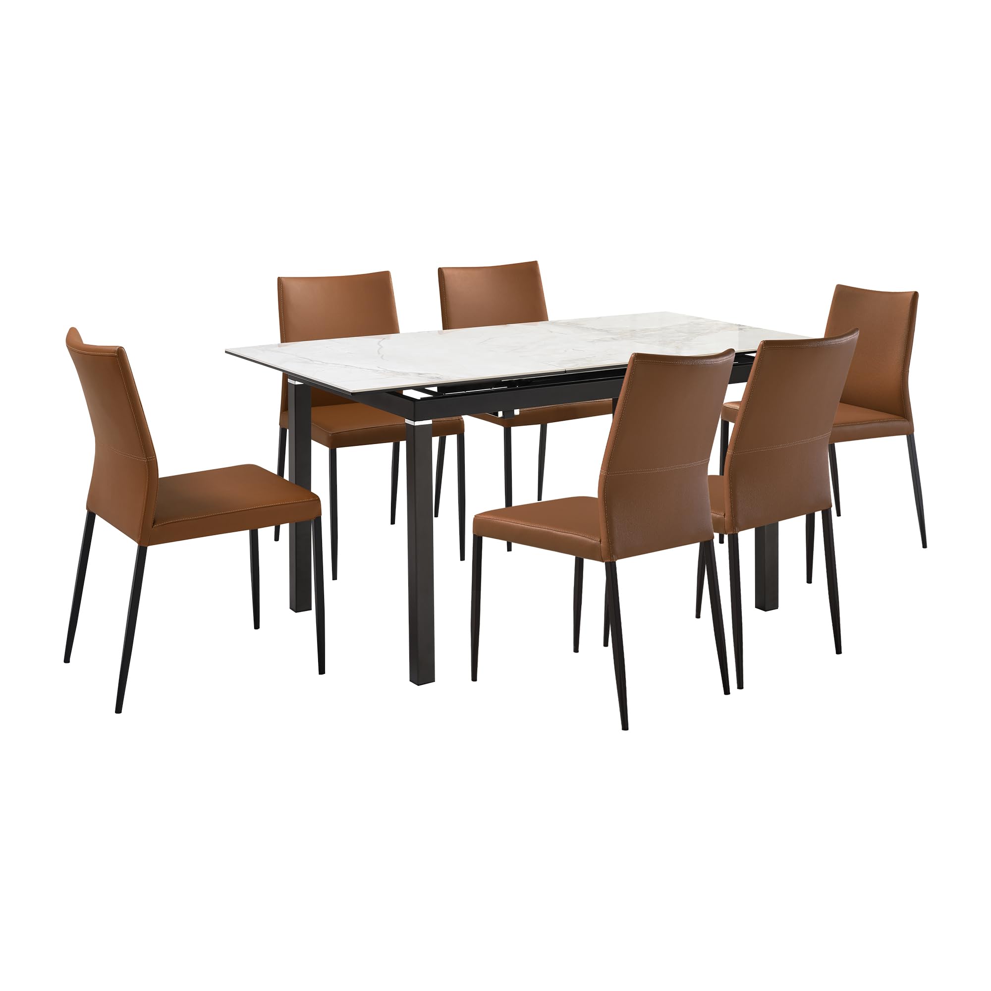 Photo 1 of ***only chairs******Armen Living Giana Kash 7 Piece Extendable Dining Set with Brown Faux Leather Chairs