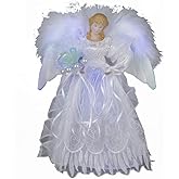 Kurt Adler 12-Inch White and Silver Fiber Optic LED Angel Treetop
