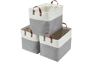 DECOMOMO Storage Baskets for Shelves - Extra Large Closet Storage Bins for Toys (Grey & White, XXL - 3 Pack)