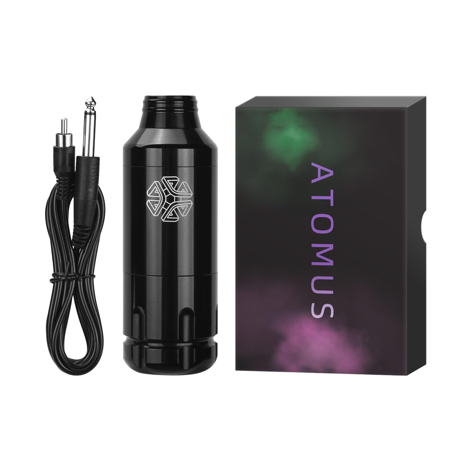 ATOMUS Black Tattoo Rotary Pen Machine 31.5mm Diameter with RCA Clip Cord for Liner and Shader