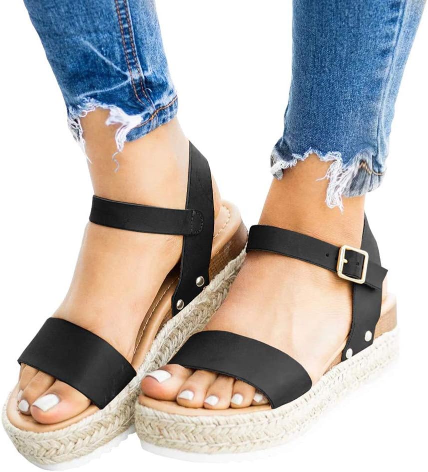 Ecolley Comfortable Sandals for Women for Walking Wide Open Toe Sandal Black Plain Size 37