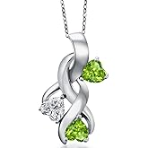 Gem Stone King 1.44 Cttw Lab Grown Diamond and Green Peridot 3-Stone Pendant Necklace for Women | 925 Sterling Silver | Gemstone April Birthstone | Heart Shape 5MM | With 18 Inch Chain