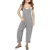 Cnkwei Girls' Casual Sleeveless Jumpsuits Spaghetti Strap Loose Romper Long Pants with Pockets
