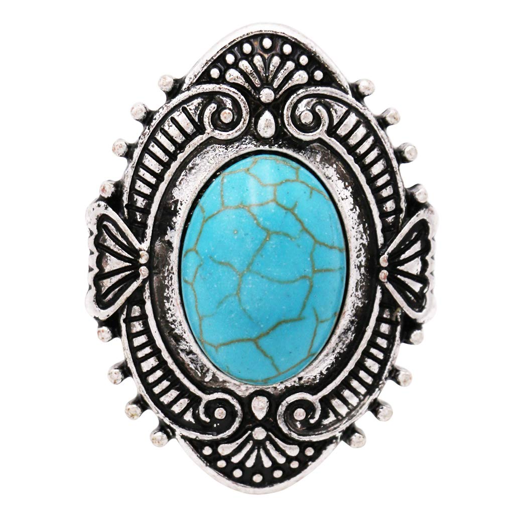 Rosemarie Collections Women's Southwest Style Turquoise Concho Stretch Ring, Metal, Howlite