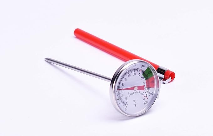 Thermometer mit Halterung aus Edelstahl für Milchkännchen - Eintauchthermometer - Spezialthermometer für Barista