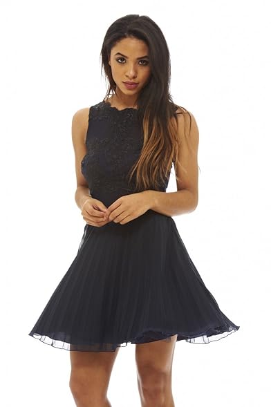 AX Paris Lace Waist Skater Dress - Navy | eBay