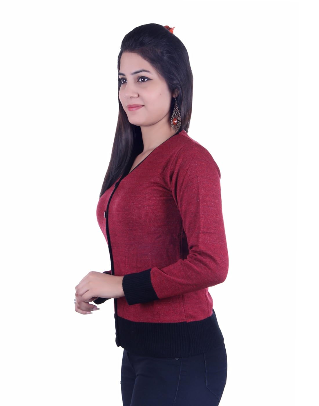 ogarti women's woolen cardigan (9004maroon, red, free size)