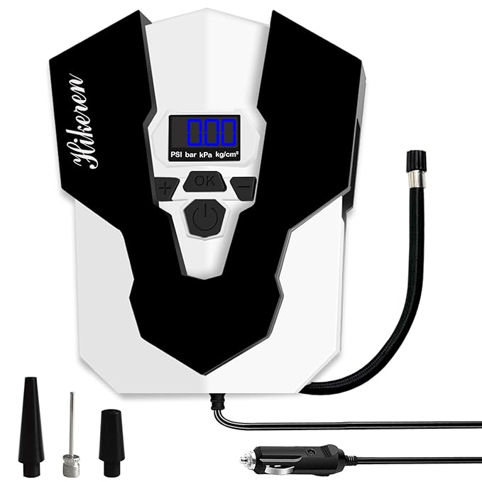 Hikeren Auto Luftpumpe Elektrischer Reifen Inflator Kompressor Portable Reifenpumpe mit LCD Display 12V für Autos, Fahrräder,