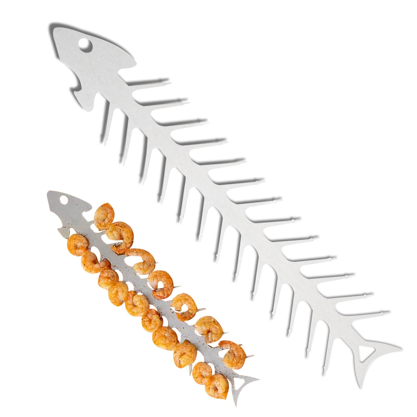 KASESSS Stainless Steel Fish Bone Shaped Skewers, BBQ Skewers, Bottle Opener, Perfect for Meat, Vegetables, Gifts