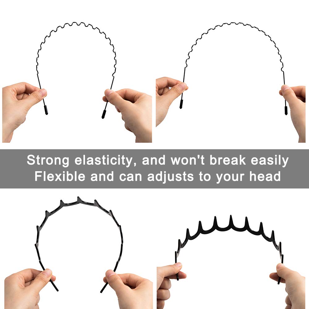 fani 15 Pcs Metal and Plastic Hair Hoop Set, Elastic Non Slip Hair Band Hoop Headwear, Black Wavy Simple Outdoors Unisex Hair Accessories for Men and Women : Beauty