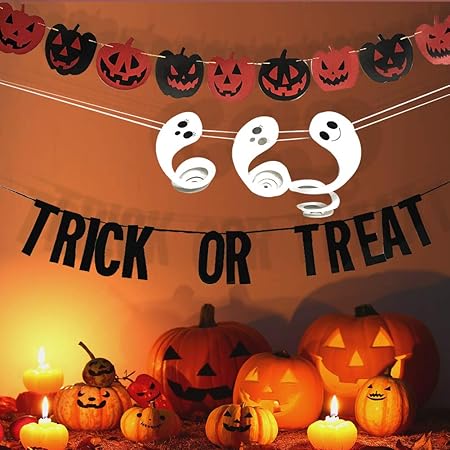 Amazon Co Jp ハッピーハロウィン トリックオア トリートガーランド バナー パンプキン バンティング ハンギング スパイラル ゴースト ハロウィーン 装飾 室内 屋外 バナー 壁飾り 家庭 学校 オフィス ガーデンパーティーのデコレーションに おもちゃ