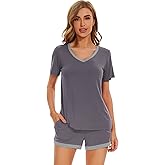 WiWi Pajamas Set for Women Short Sleeve Top and Shorts Pjs Set Viscose from Bamboo Ladies Summer Sleepwear S-XXL