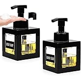 Segbeauty 11.84oz Black Foaming Soap Dispenser for Bathroom, 2pcs 350ml Empty Square Dish Soap Dispenser with Labels Pump for Kitchen, Refillable Hand Wash Foam Dispenser Soap Reusable Shampoo Bottles