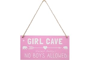 Utuichuo Girl Cave Sign Girls Bedroom Decorations, Hanging Wooden Door Sign for Teen Girl Kids Bedroom Living Room Wall Decor, No Boys Allowed Sign