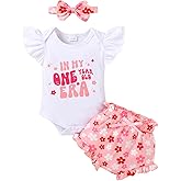 YOUNGER TREE Infant Baby Girl 1st Birthday Outfits Bumble Bee Printed One Romper Shorts Headband Summer Ruffle Sleeve Clothes