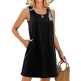 V FOR CITY Women's Summer Dress with Built-in Bra Pockets Sleeveless Pleated Sundress Loose Work Casual Tank Dresses