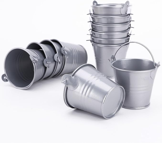 SurePromise 12Pcs Mini Metal Bucket Candy Favours Box Pail Wedding