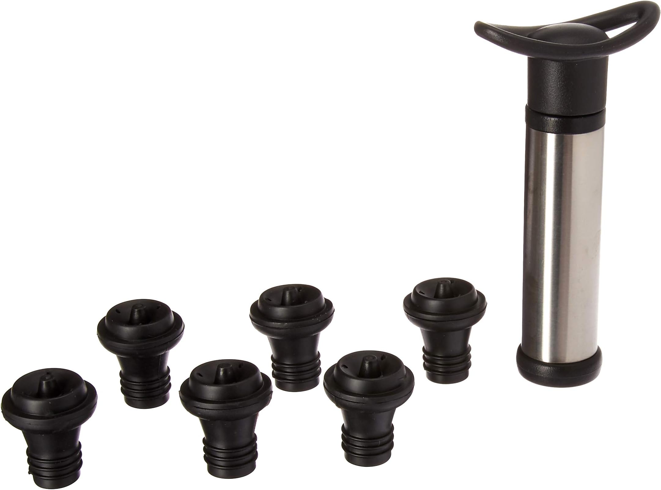 ANGESHEN Vacuum Saver Pump with 6 Bottle Stoppers, Premium Airtight for Wine Preservation, 5.913.7 INCH, Black