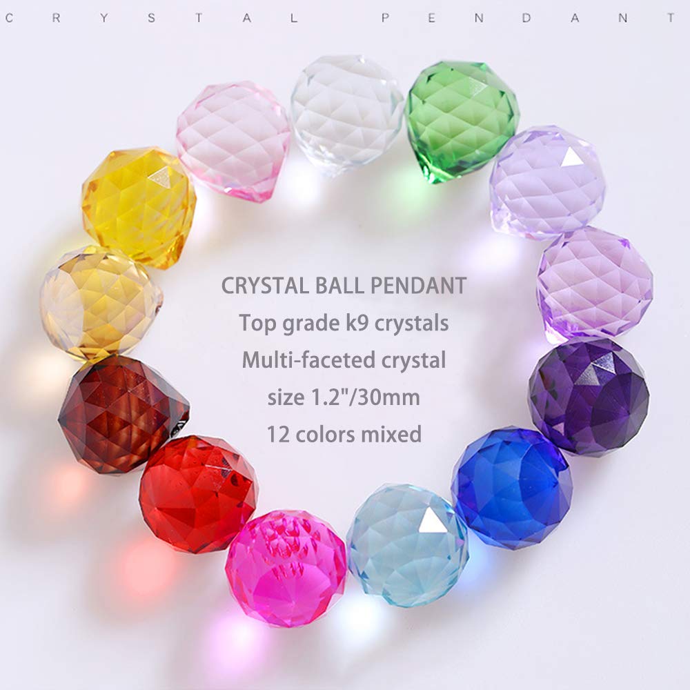 WEISIPU 30mm Vintage Feng Shui Faceted Decorating Crystal Ball Prism Pendant Suncatcher Multi-Color Hanging Pendant Suncatcher 12pcs