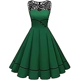 Bbonlinedress Women's 50s Vintage Floral Lace Retro Rockabilly Sleeveless Round Neck Cocktail Party Swing Dress